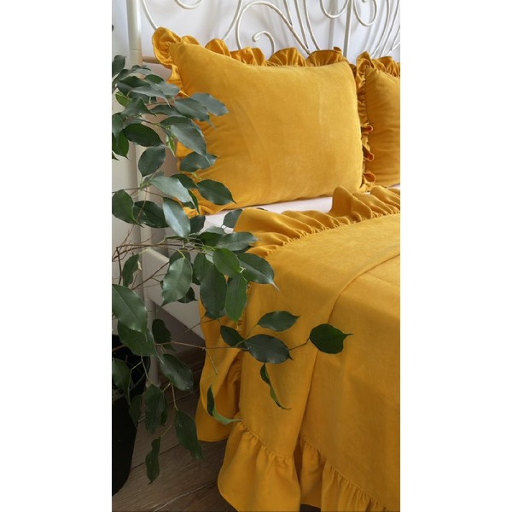 Decamor Home Fırfırlı Hardal Sarı Yatak Örtüsü Seti Çift Kişilik - 230 x 240 cm Yatak Örtüsü Fiyatı
