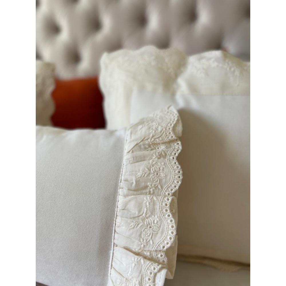Decamor Home Fisto Detaylı Fırfırlı Dikdörtgen Kırlent Kılıfı Bohem Kırlent Kılıfı - 50 x 30 cm - Ekru Kırlent / Mobilya Yastığı Fiyatı