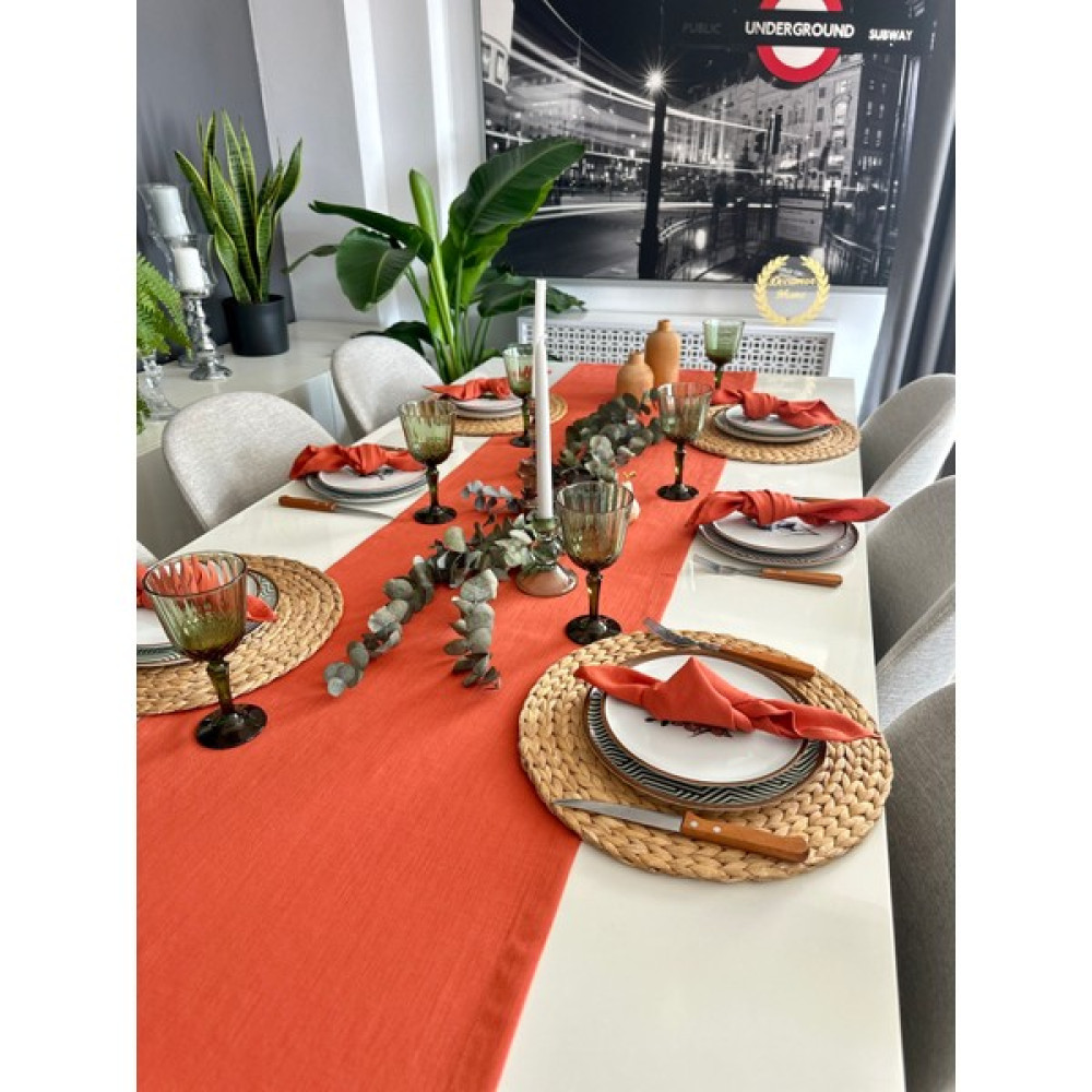 Decamor Home Keten Dokulu Dertsiz Kiremit - Turuncu Uzun Runner - 50 x 220 cm Masa Örtüsü Fiyatı