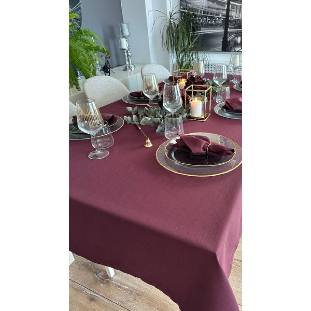 Decamor Home Keten Dokulu Dertsiz Leke Tutmaz Mürdüm Masa Örtüsü - 150 x 220 cm Masa Örtüsü Fiyatı