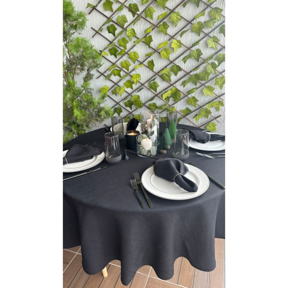 Decamor Home Keten Dokulu Dertsiz Siyah Yuvarlak Masa Örtüsü - 160 x 160 cm Masa Örtüsü Fiyatı