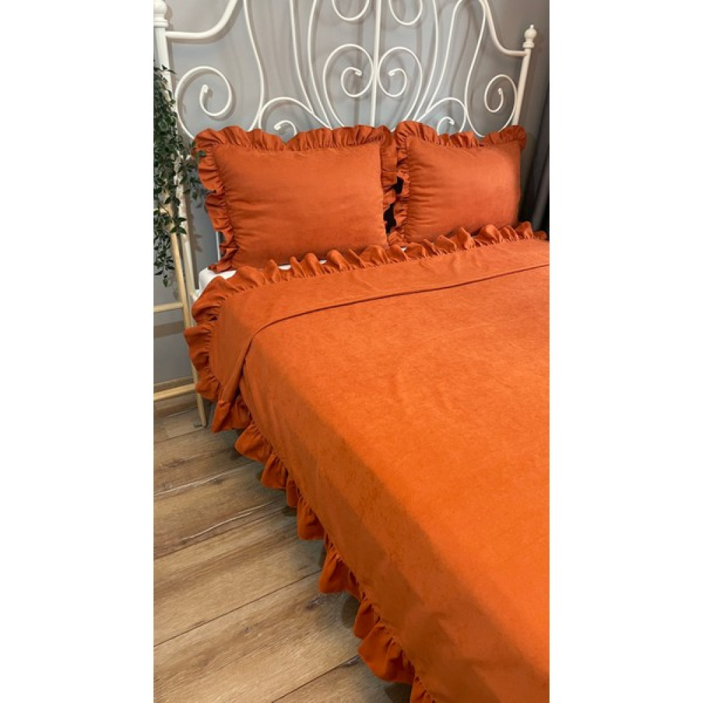 Decamor Home Kiremit Rengi Fırfırlı Yatak Örtüsü Set Çift Kişilik - Turuncu - 240 x 240 cm Yatak Örtüsü Fiyatı