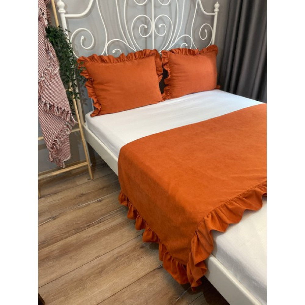 Decamor Home Kiremit Rengi Fırfırlı Yatak Runner Seti Yatak Şalı Yatak Örtüsü - Turuncu - 90 x 230 cm Yatak Örtüsü Fiyatı
