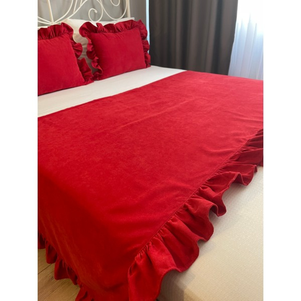 Decamor Home Kırmızı Fırfırlı Yatak Runner ve Kırlent Yatak Şalı Seti Yatak Örtüsü Set Tek ve Çift Kişilik - 90 x 230 cm Yatak Örtüsü Fiyatı