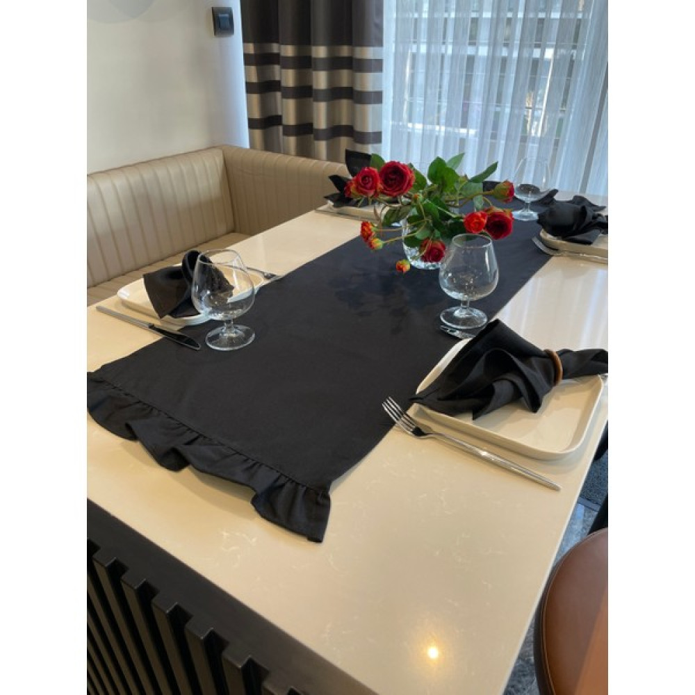 Decamor Home Siyah Dertsiz Leke Tutmaz Tek Kat Fırfırlı Runner - 40 x 140 cm Masa Örtüsü Fiyatı
