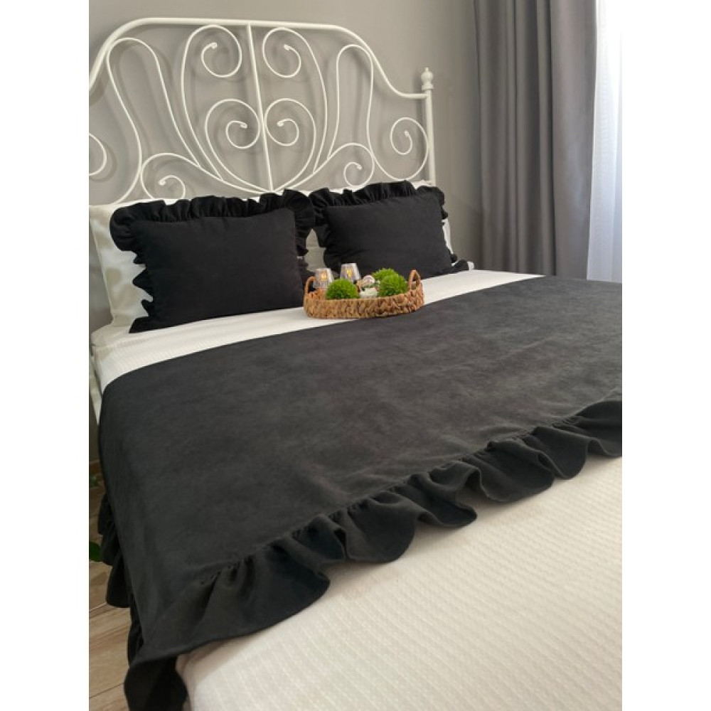 Decamor Home Siyah Fırfırlı Yatak Runner Kırlent Seti Yatak Şalı Yatak Örtüsü Set Tek ve Çift Kişilik - 90 x 230 cm Yatak Örtüsü Fiyatı