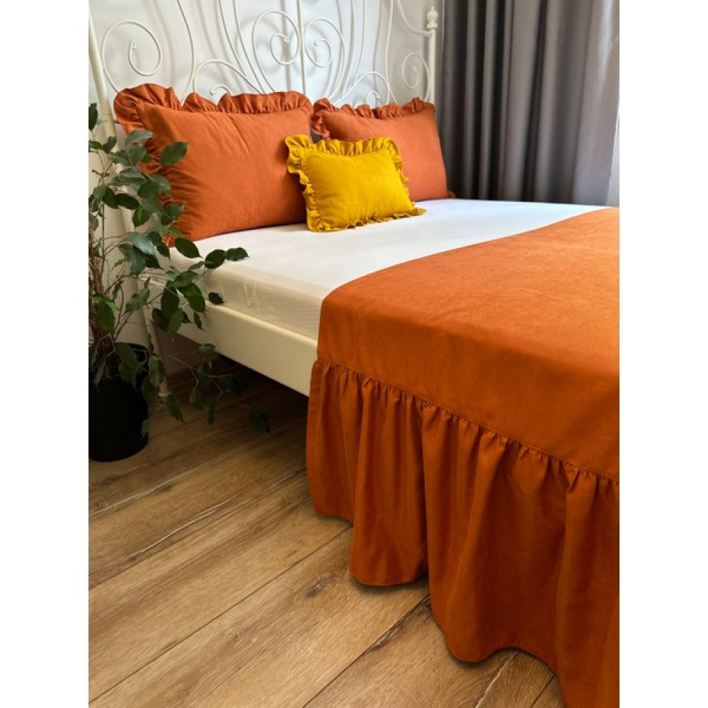 Decamor Home Turuncu Kiremit Fırfırlı Yatak Runner Seti Çift Kişilik Yatak Örtüsü - 80 x 230 cm Yatak Örtüsü Fiyatı