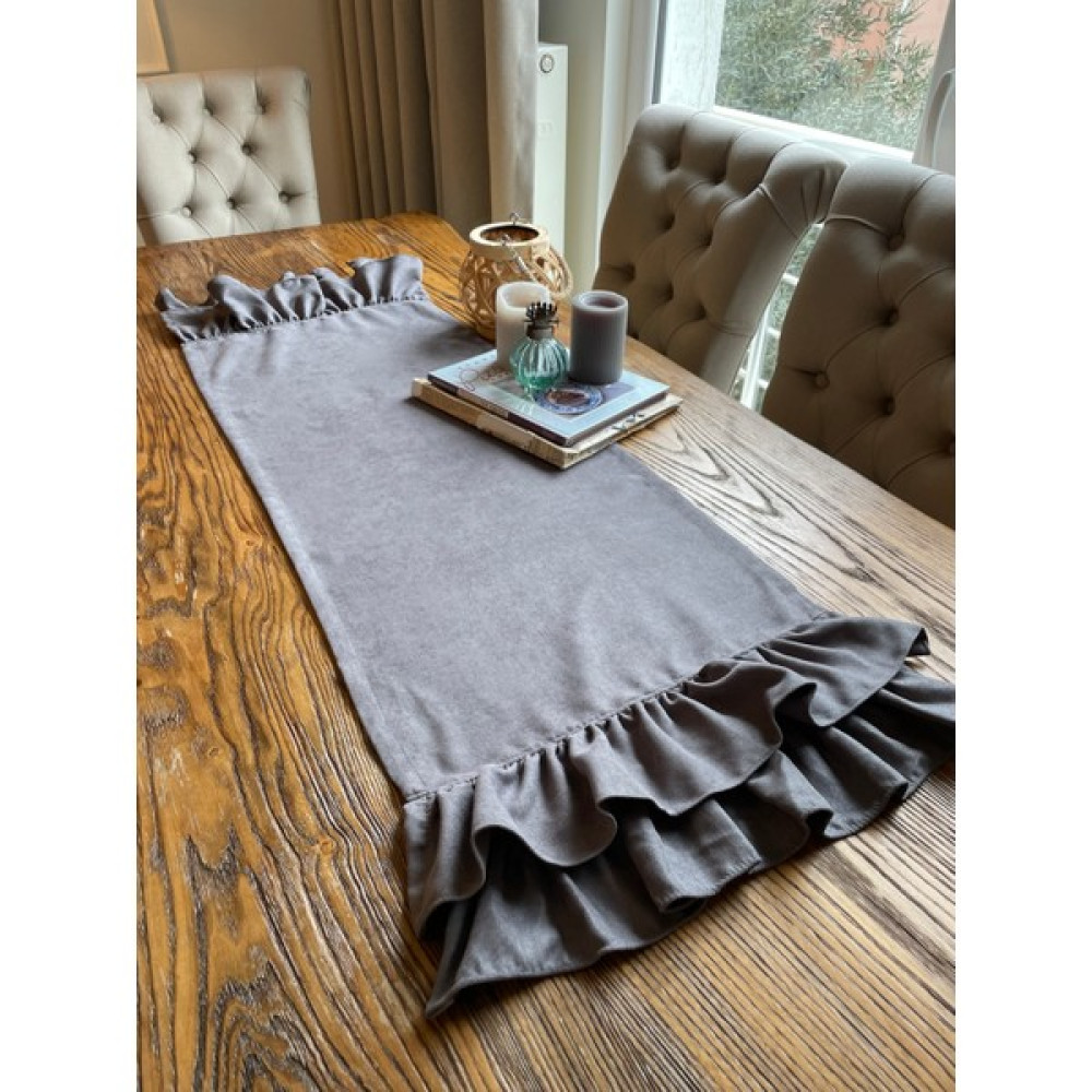 Decamor Home Vintage Çift Kat Fırfırlı Runner - Füme - 40 x 120 cm Masa Örtüsü Fiyatı