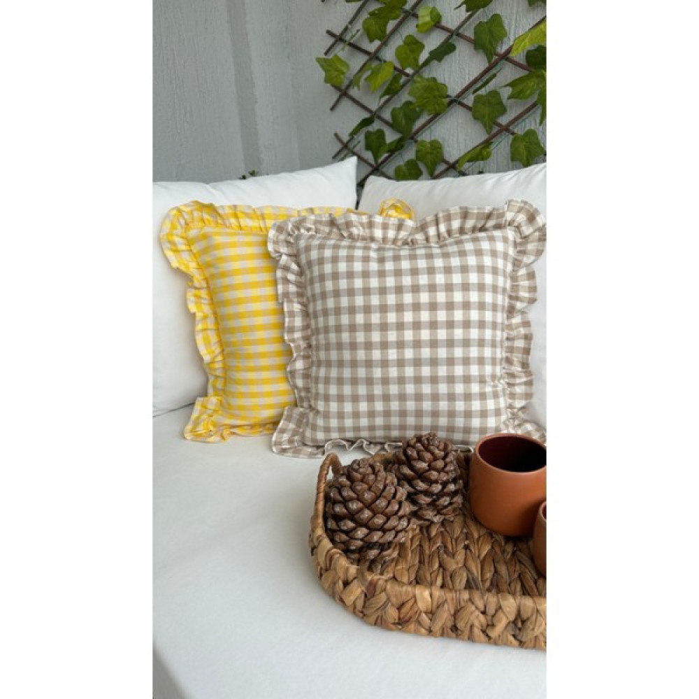 Decamor Home Vintage Fırfırlı Pötikareli Keten Bej Kırlent Kılıfı - 45 x 45 cm Kırlent / Mobilya Yastığı Fiyatı