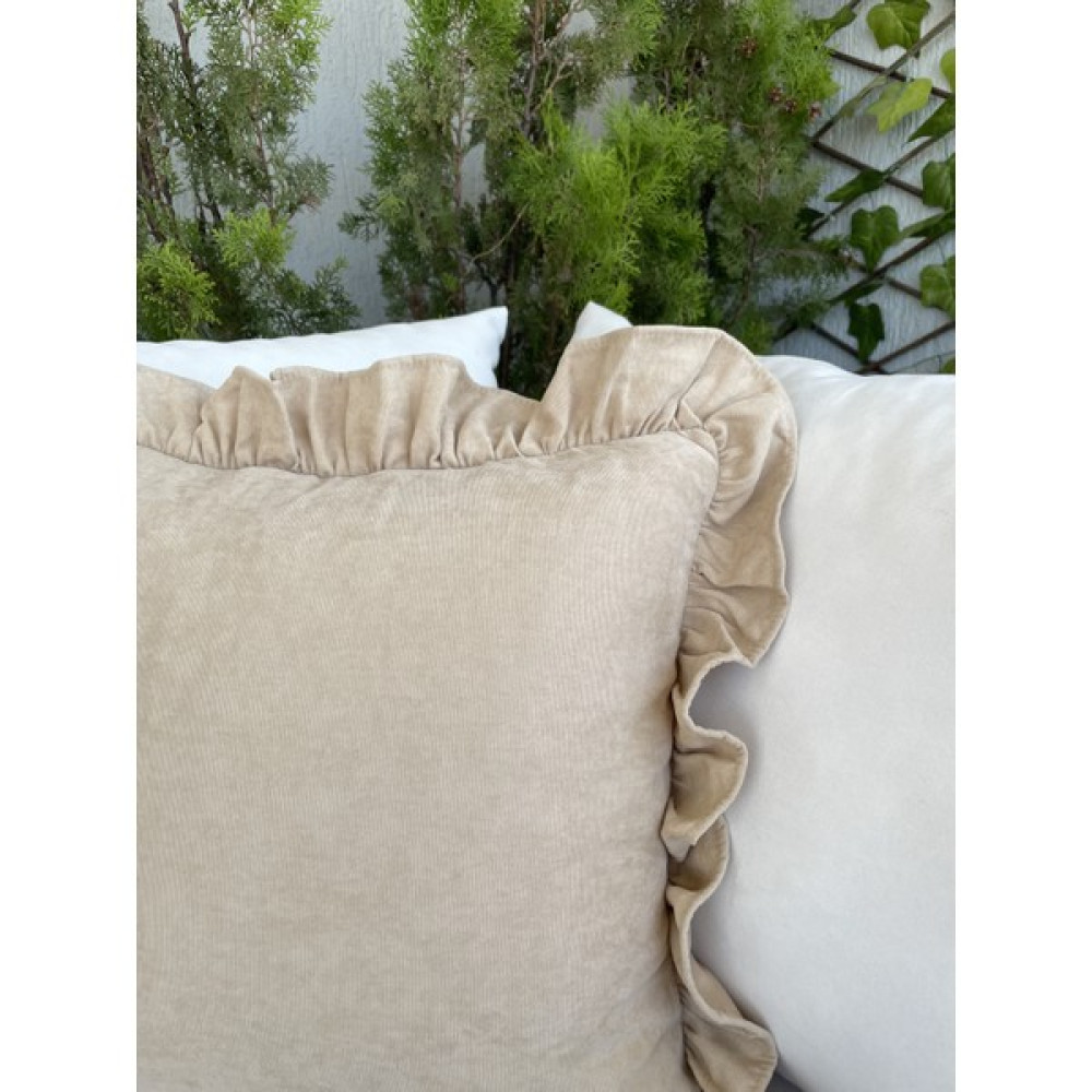 Decamor Home Vintage Kadife Dokulu Açık Bej Fırfırlı Kırlent Kılıfı Bohem - 45 x 45 cm Kırlent / Mobilya Yastığı Fiyatı