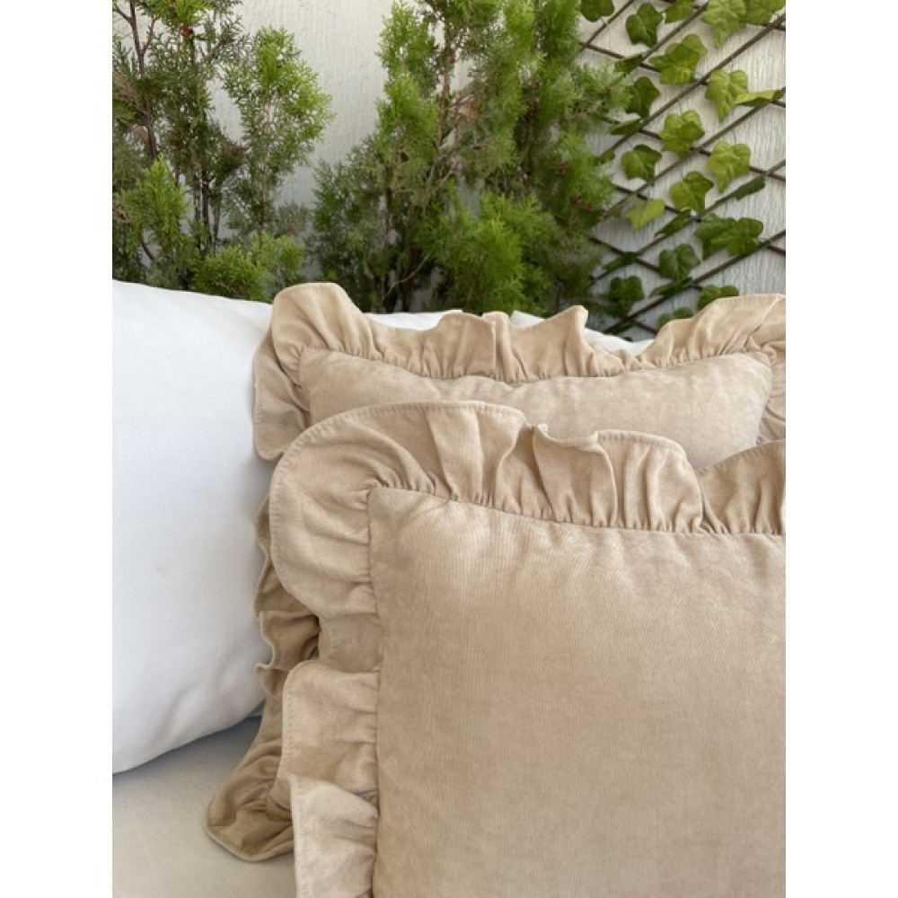 Decamor Home Vintage Kadife Dokulu Açık Bej Fırfırlı Kırlent Kılıfı Bohem - 50 x 30 cm Kırlent / Mobilya Yastığı Fiyatı
