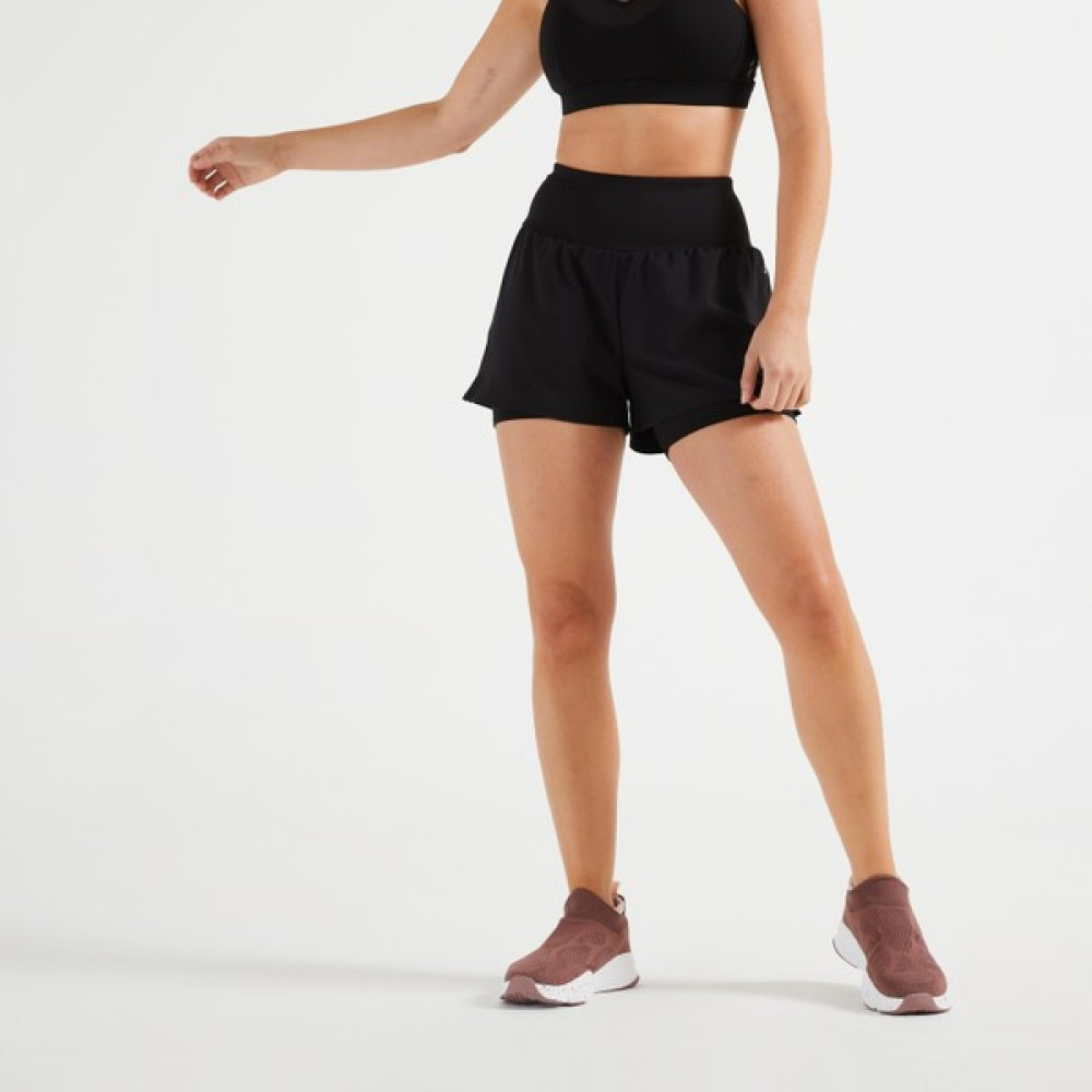 Decathlon DOMYOS Kadın Siyah Taytlı Spor Şortu 120 - Fitness Kardiyo Şort & Kapri (Outdoor) Fiyatı