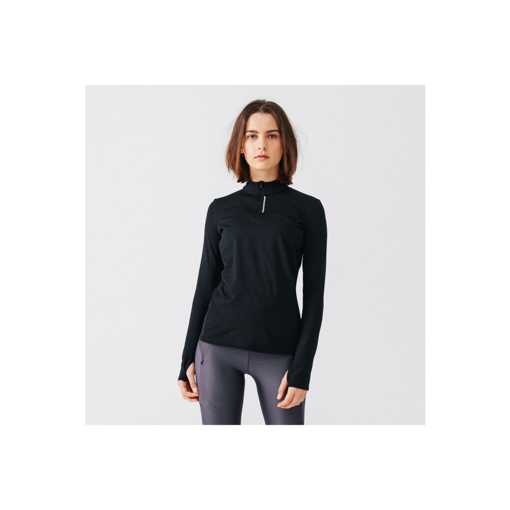 Decathlon Kadın Uzun Kollu Koşu Tişörtü - Siyah - Warm 36 Beden T-Shirt & Sweatshirt (Outdoor) Fiyatı