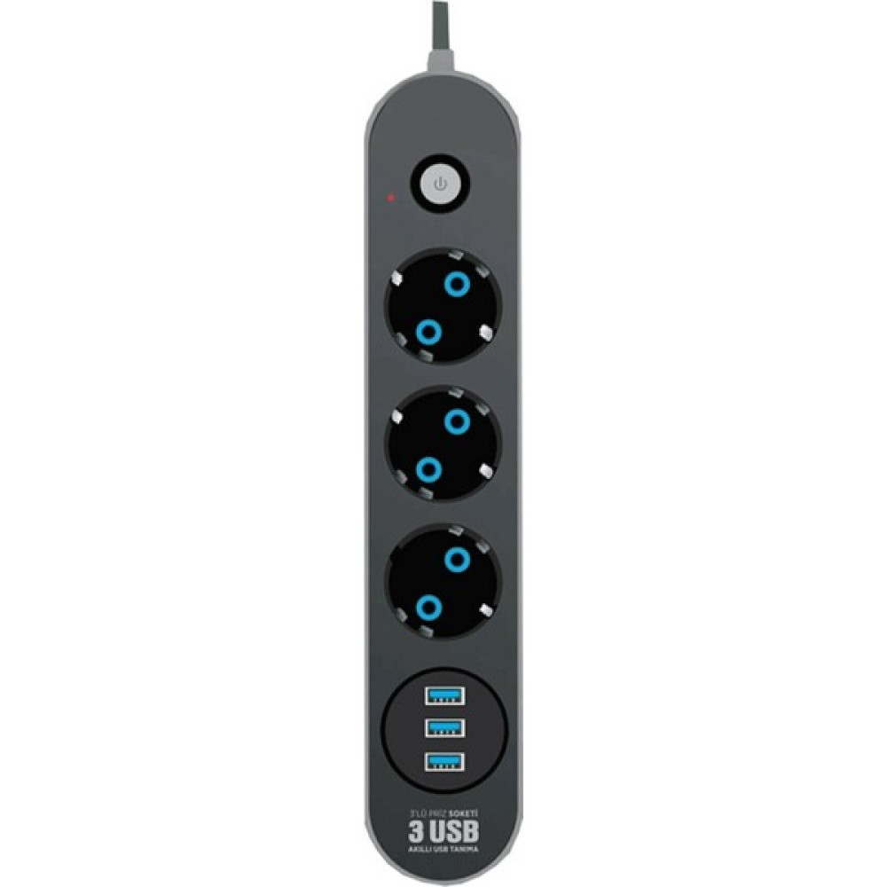 Deco Elit 3'lü Çoklu Priz 2 M Kablolu Akım Korumalı Uzatma Grup Priz 3 Usb'li - Siyah Prizler Fiyatı