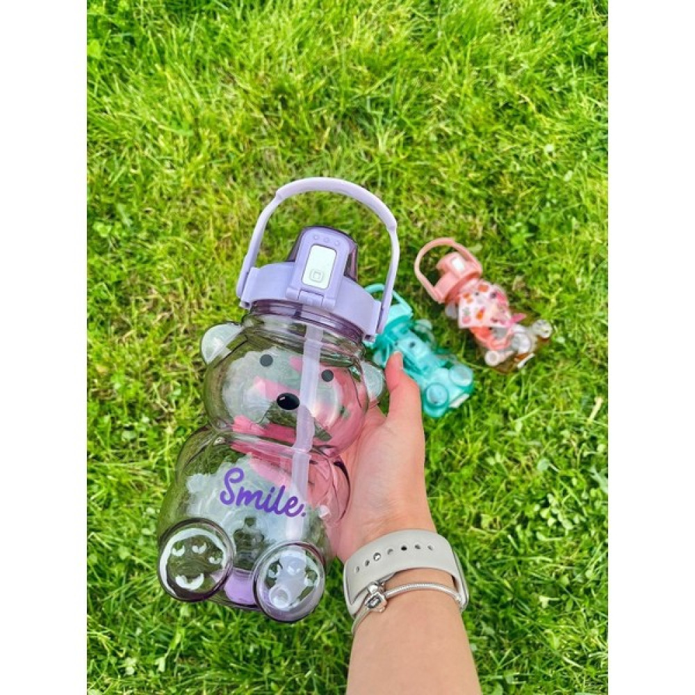 Deco Elit Smile Ayıcık Model Su Matarası Suluk 1000ML Mor Su Şişesi Suluk Fiyatı