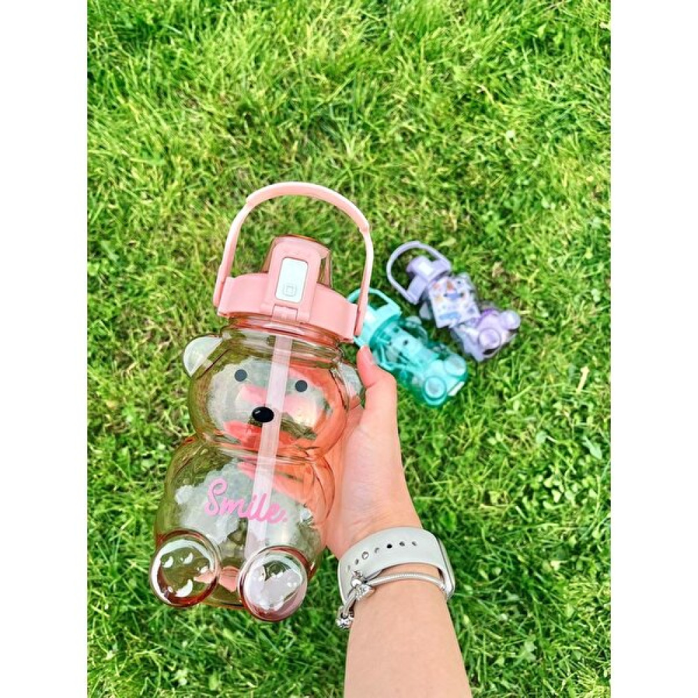 Deco Elit Smile Ayıcık Model Su Matarası Suluk 1000ML Turuncu Su Şişesi Suluk Fiyatı