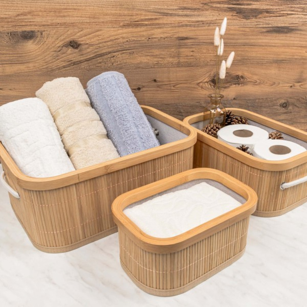 Deco & Style Bambu Çok Amaçlı 3'lü Sepet - 36x26x14 cm + 30x20x12 cm + 23x15x10 cm - Bej Sepet Fiyatı