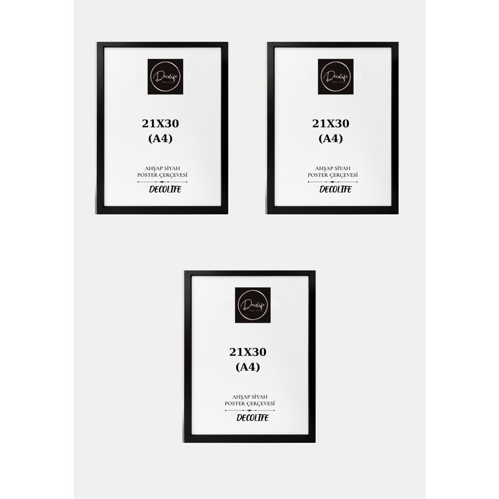 DecoLife 3 Adet A4 Çerçeve, Belge Çerçevesi, Diploma, Sertifika, Fotoğraf Çerçevesi, Resim Çerçevesi, 21 x 30 - Siyah Resim & Fotoğraf Çerçevesi Fiyatı