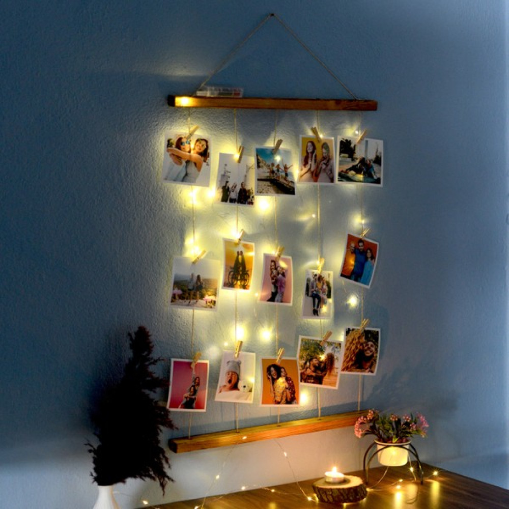 Decolıfe Ipli LED Işıklı ve Mandallı Fotoğraf Çerçeveleri Duvara Resim Çerçevesi - Ahşap - 48X65 Resim & Fotoğraf Çerçevesi Fiyatı