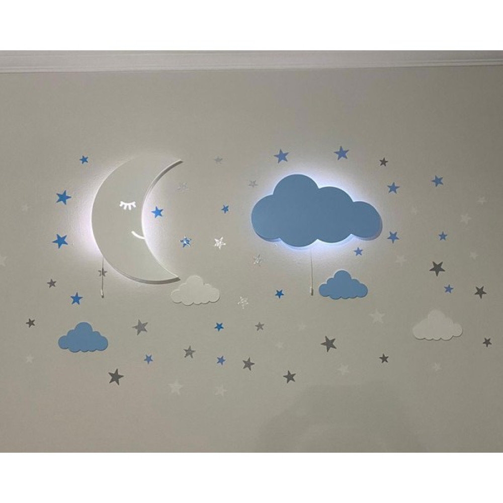 Decolove 1 Aydede + 1 Bulut Çocuk Duvar Lambası ve 60 Sticker Gece Aydınlatması Aydede - Mavi Gece Lambası Fiyatı