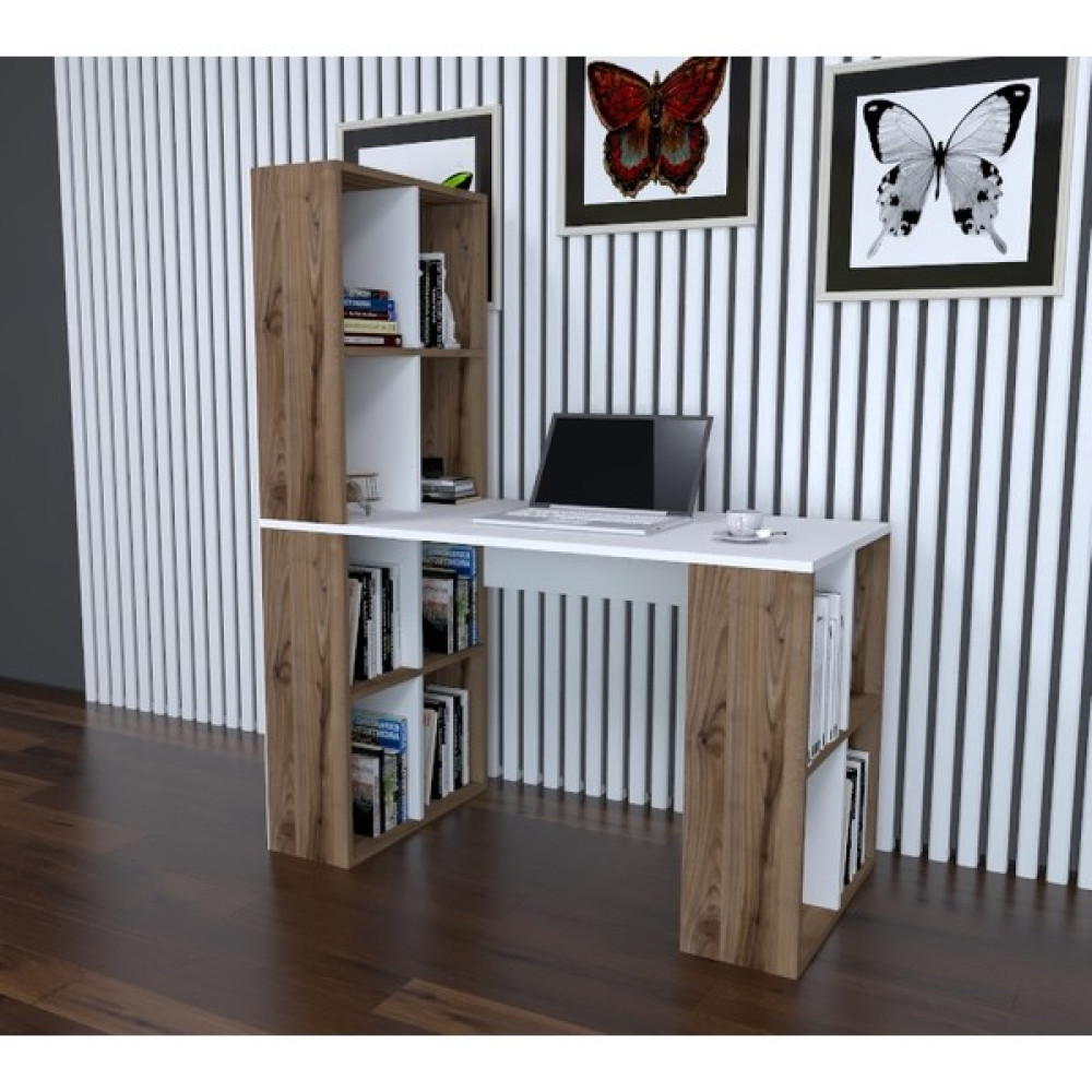 Decomech Mobilya Core Kitaplıklı Çalışma Masası - Beyaz-Çırağan - Y: 75 cm D: 60 cm G: 60 cm - Ceviz Çalışma Masası Fiyatı