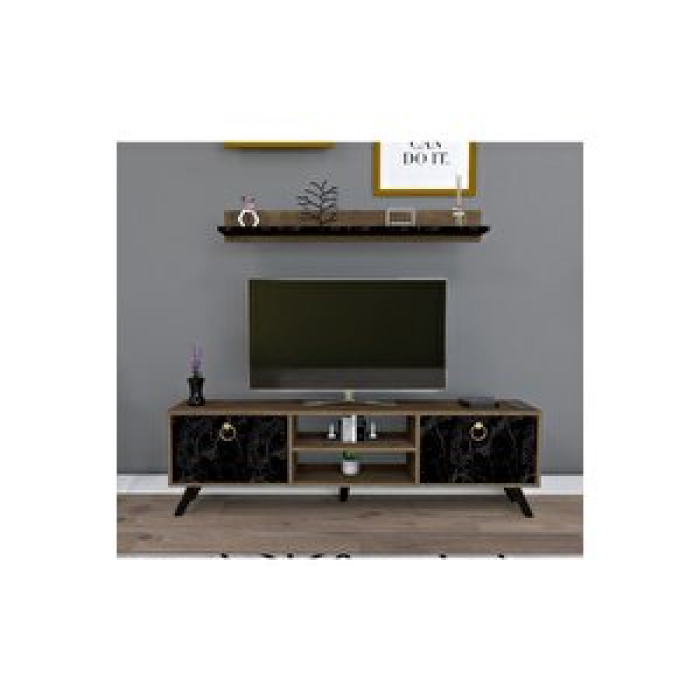 Decomech Zen Raflı Ve 2 Kapaklı Tv Ünitesi - Ceviz-mermer Tv Ünitesi / Sehpası Fiyatı