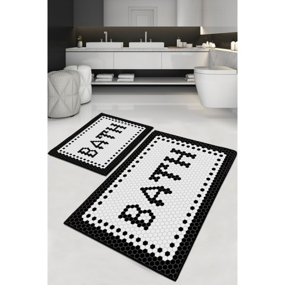 Decomia Home Black Bath Yıkanabilir 2li Banyo Halısı Paspası Klozet Takımı DC-8034 DC-8034 - Siyah - Beyaz Klozet Takımı Fiyatı