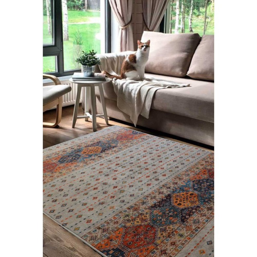 Decomia Home Dijital Baskılı Kaymaz Dot Taban Makinede Yıkanabilir Krem Kilim Desenli Halı YOLLUK-D653 - 80 x 100 cm Salon Halısı Fiyatı