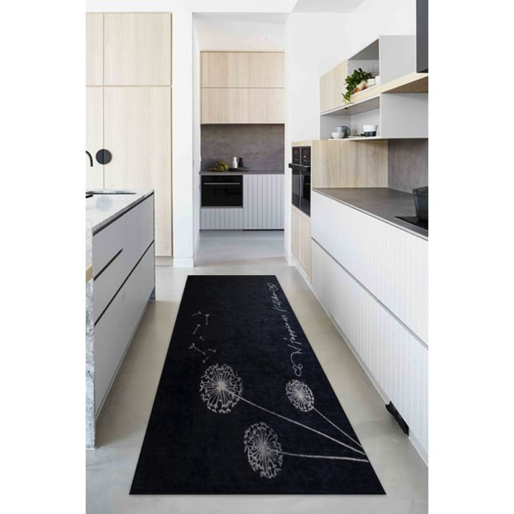 Decomia Home Dijital Baskılı Kaymaz Dot Taban Makinede Yıkanabilir Siyah Karahindiba Desenli Mutfak HALISI-D388 - 80 x 100 cm Salon Halısı Fiyatı