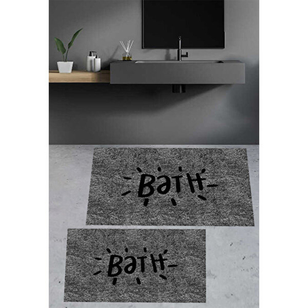 Decomia Home Dijital Baskılı Kaymaz Taban Bath Yıkanabilir 2li Banyo Halısı Paspas Klozet Takımı DC-8024-GRI - 60 x 100 cm - Gri Klozet Takımı Fiyatı