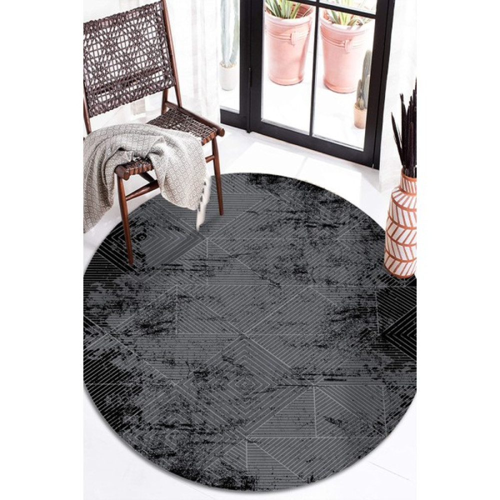 Decomia Home Dijital Baskılı Kaymaz Taban Yıkanabilir Geometrik Des.siyah Geçişli Antrasit Halı PASPAS-D1185 - Siyah - 180 x 180 cm Salon Halısı Fiyatı