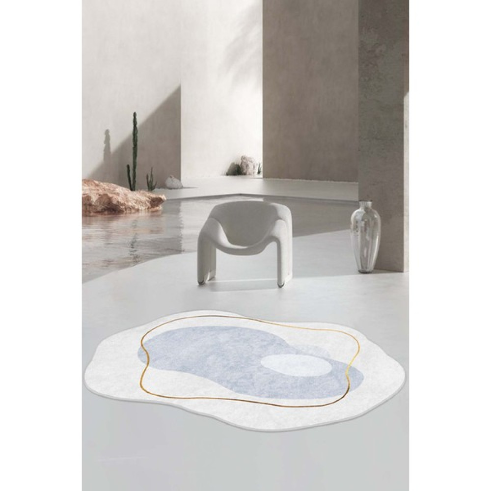 Decomia Home Dijital Baskılı Kaymaz, Yıkanabilir Asimetrik Kesim Açık Mavi Salon Mutfak Halı-Yolluk-D4012 - 80 x 100 cm Salon Halısı Fiyatı