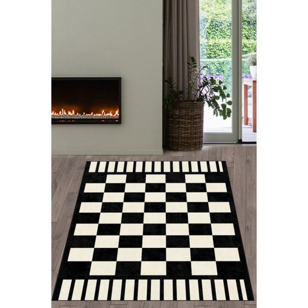 Decomia Home Dijital Baskılı Kaymaz, Yıkanabilir Mackenzie Siyah Şerit Dama Siyah Salon Koridor Halı-Yolluk-D1280 - 100 x 150 cm Salon Halısı Fiyatı