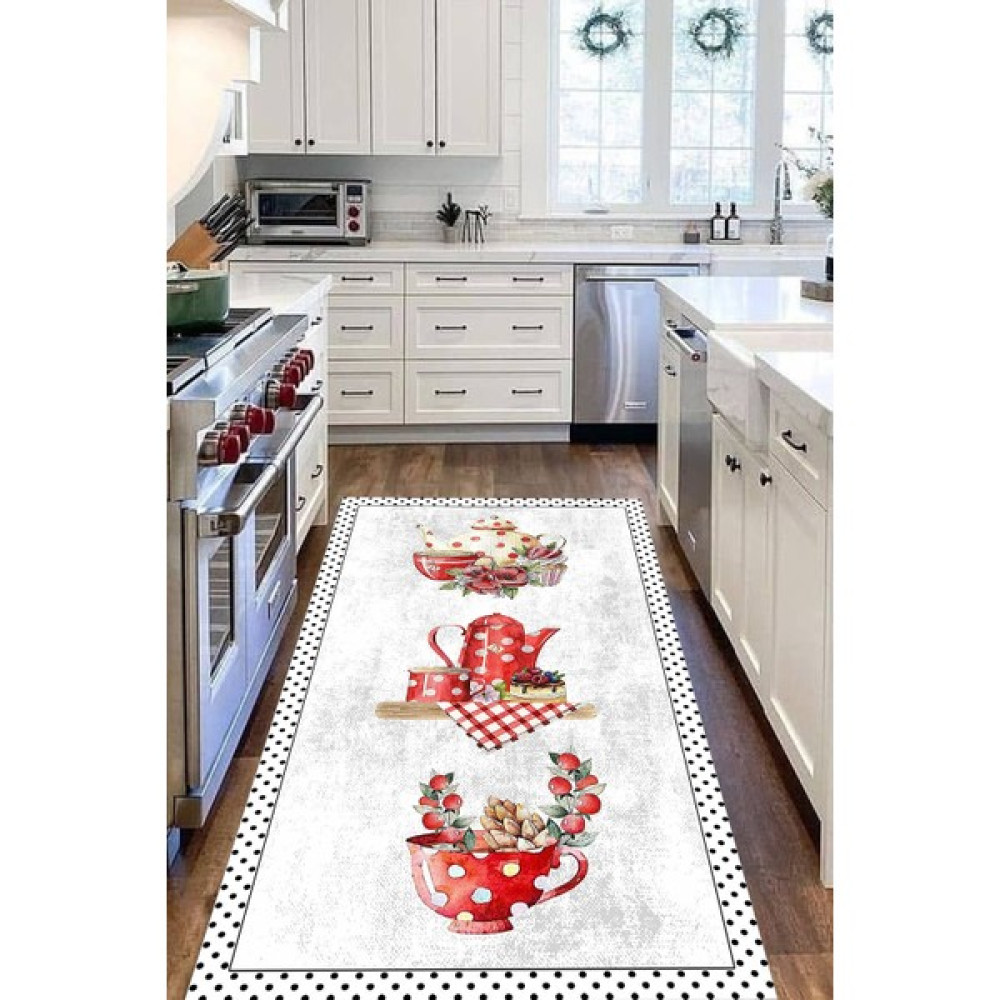 Decomia Home Dijital Baskılı Kaymaz, Yıkanabilir Mutfak Gereçli Siyah Benekli Beyaz Mutfak HALISI-D5030 - 80 x 100 cm Salon Halısı Fiyatı