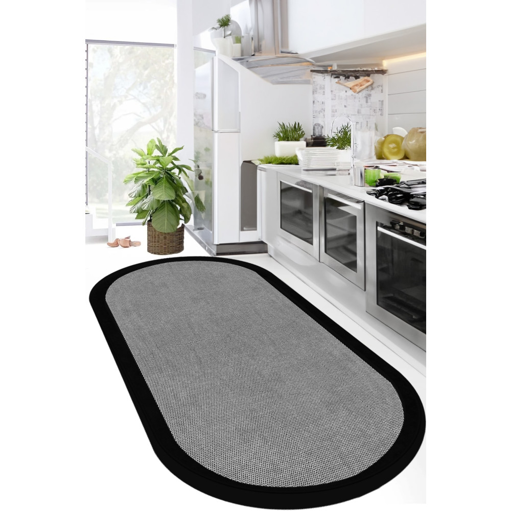 Decomia Home Dijital Kaymaz Gri Jüt Görünümlü Oval Siyah Çerçeveli Mutfak Halısı Salon Halısı Halı Yolluk 160 x 230 Beden Banyo Halısı Fiyatı