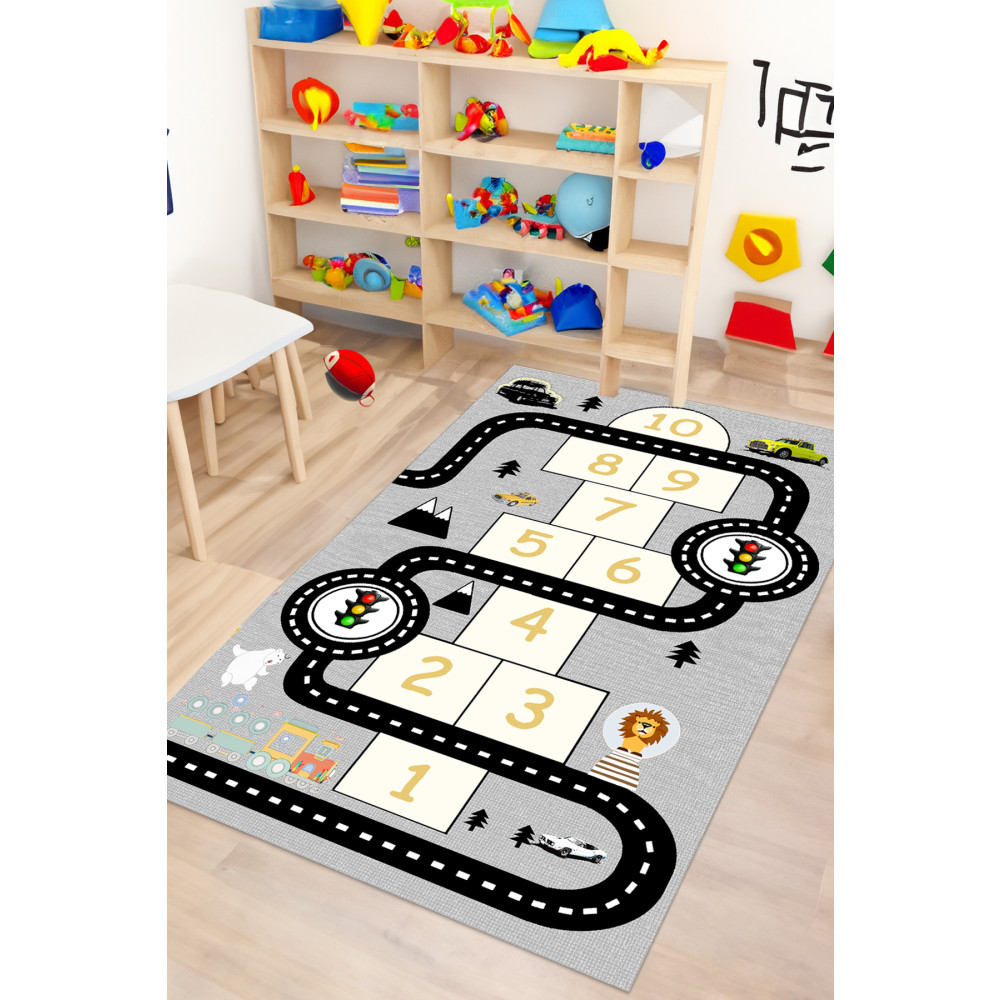 Decomia Home Dijital Kaymaz Yıkanabilir Araba Yollu Eğlenceli Eğitici Gri Çocuk Halısı Çocuk Oyun Halısı 140 x 250 Beden Bebek Odası Halı Fiyatı