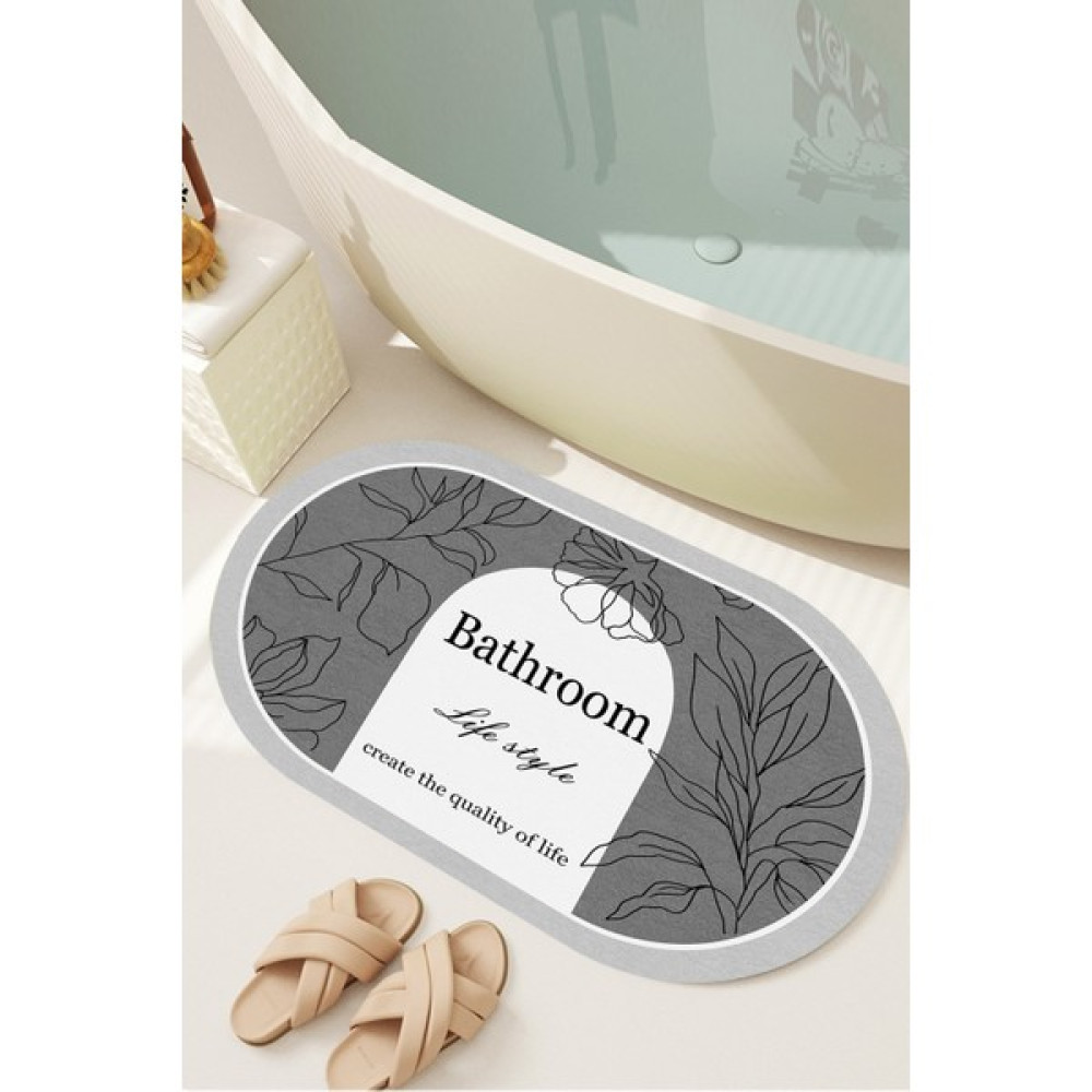 Decomia Home Dijital Kaymaz Yıkanabilir Bath Bathroom Yaprak Banyo Paspası Banyo Halısı DC-8049-GRI - Gri Klozet Takımı Fiyatı