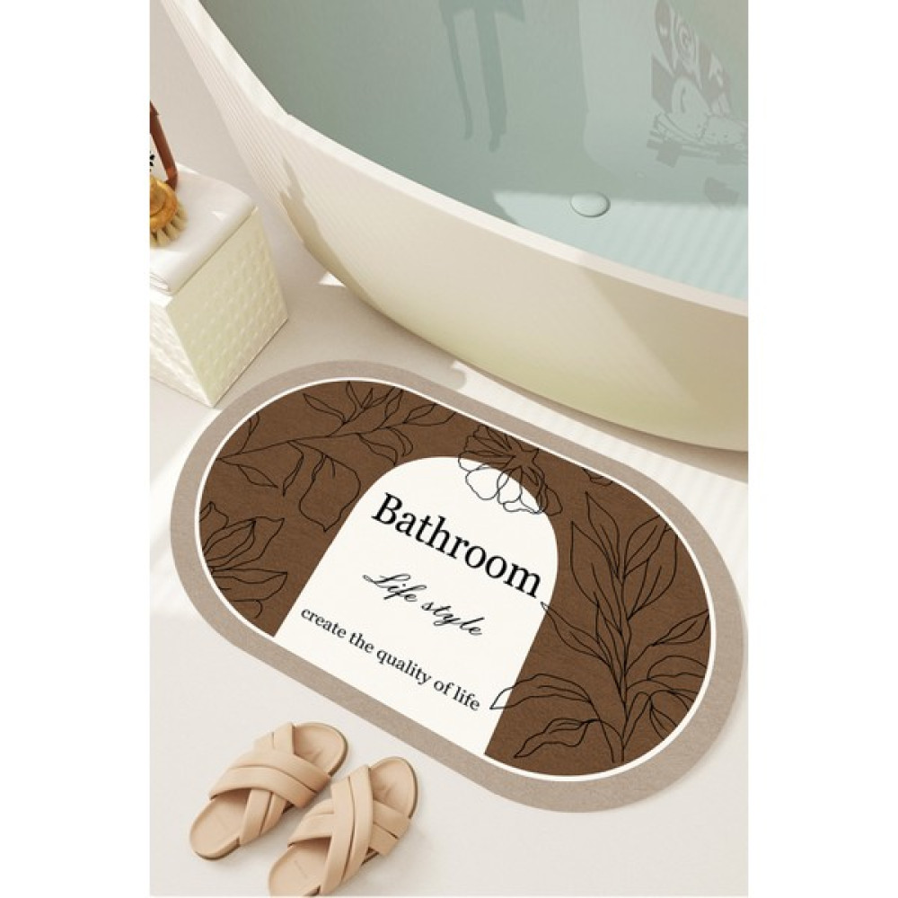 Decomia Home Dijital Kaymaz Yıkanabilir Bath Bathroom Yaprak Banyo Paspası Banyo Halısı DC-8049 - Kahve Klozet Takımı Fiyatı