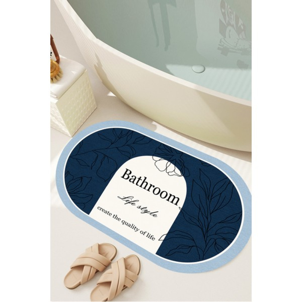 Decomia Home Dijital Kaymaz Yıkanabilir Bath Bathroom Yaprak Banyo Paspası Banyo Halısı DC-8049 - Lacivert Klozet Takımı Fiyatı