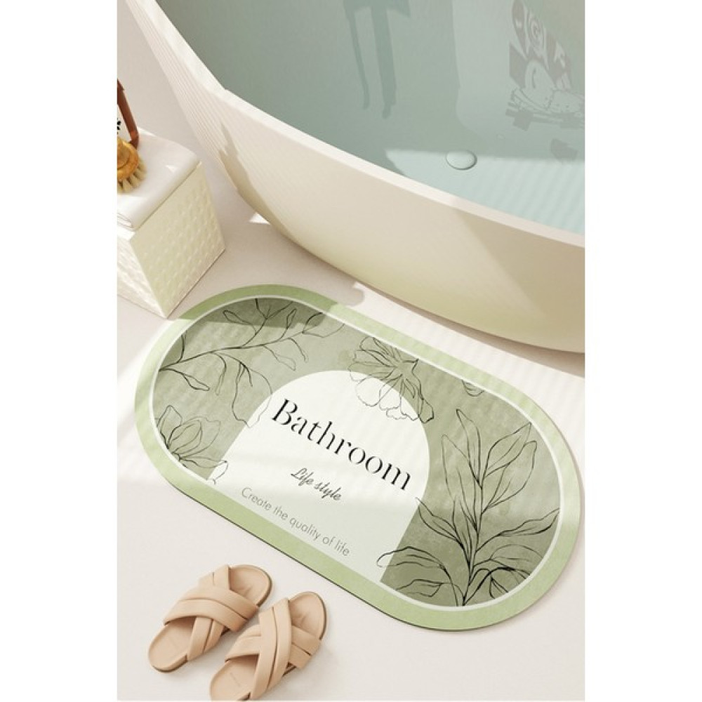 Decomia Home Dijital Kaymaz Yıkanabilir Bath Bathroom Yaprak Banyo Paspası Banyo Halısı DC-8049 - Yeşil Klozet Takımı Fiyatı