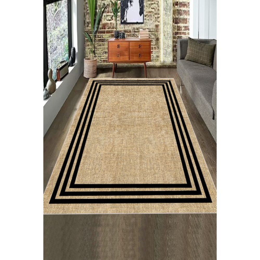 Decomia Home Dijital Kaymaz Yıkanabilir Hasır Gör. Salon Halısı Mutfak Halısı Koridor Halı Yolluk D4098 - Siyah - 80 x 100 cm Salon Halısı Fiyatı