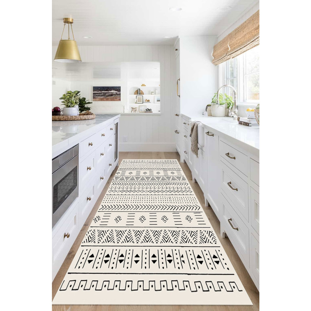Decomia Home Dijital Kaymaz Yıkanabilir Kırık Beyaz Iskandinav Mutfak Halısı Salon Halısı Balkon Halısı Yolluk 80 x 140 Beden Banyo Halısı Fiyatı