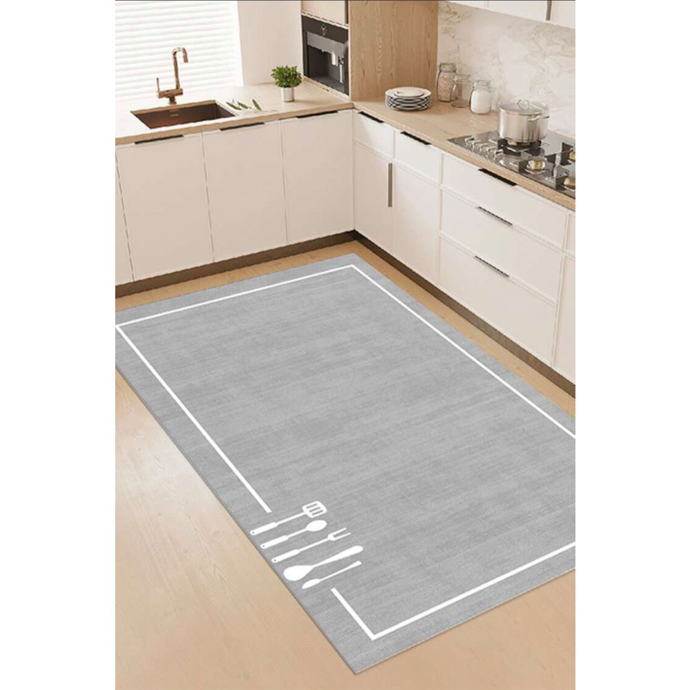 Decomia Home Dijital Kaymaz Yıkanabilir Modern Çerçeveli Kıtchen Mutfak Halısı Gri Mutfak Halısı Dc-5055 120 x 200 Beden Banyo Halısı Fiyatı