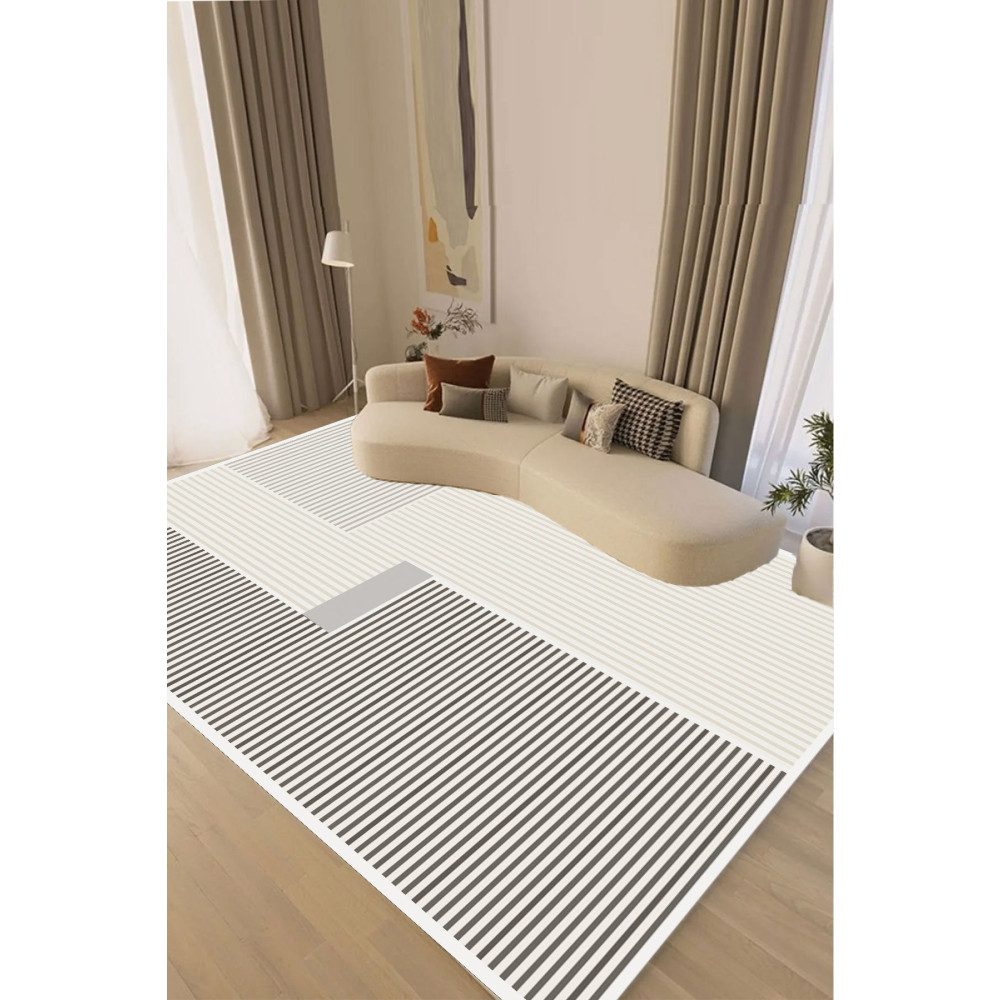 Decomia Home Dijital Kaymaz Yıkanabilir Modern Çizgili Gri Salon Halısı Mutfak Halısı Balkon Halısı Yolluk 120 x 350 Beden Kilim Fiyatı