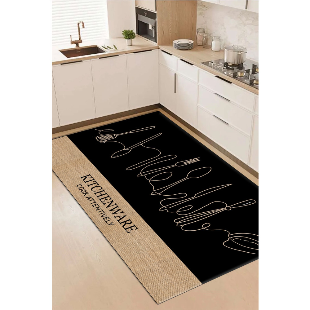Decomia Home Dijital Kaymaz Yıkanabilir Modern Kıtchen Mutfak Halısı Hasır Gör Siyah Mutfak Halısı 5064 120 x 200 Beden Banyo Halısı Fiyatı