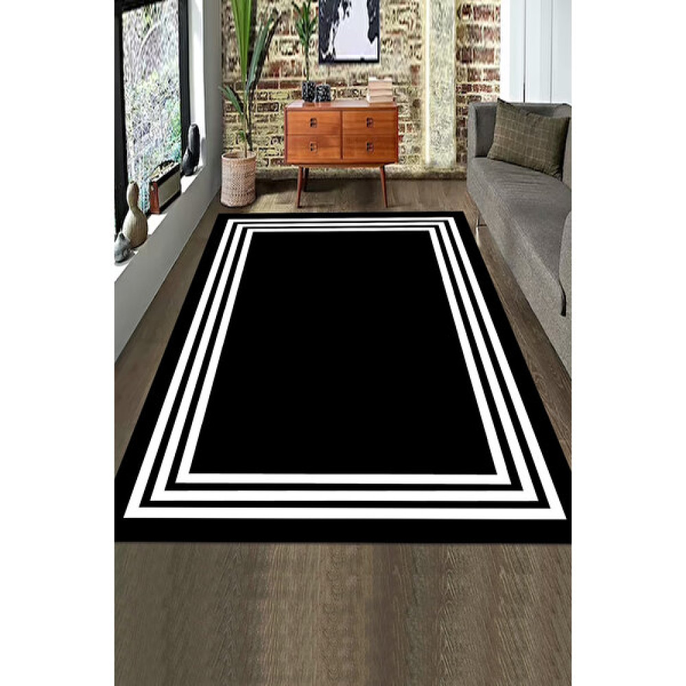 Decomia Home Dijital Kaymaz Yıkanabilir Modern Siyah Salon Halısı Mutfak Halısı Koridor Halı Yolluk D4094 - 80 x 100 cm Salon Halısı Fiyatı