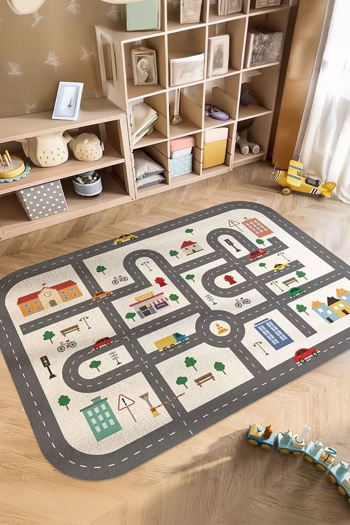 Decomia Home Dijital Kaymaz Yıkanabilir Oval Köşeli Araba Yollu Oyun Halısı Çocuk Odası Halısı 180 x 450 Beden" Bebek Odası Halı Fiyatı