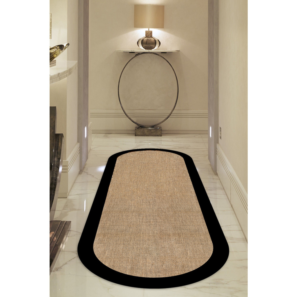Decomia Home Dijital Kaymaz Yıkanabilir Siyah Jüt Görünümlü Oval Salon Halısı Mutfak Halısı Koridor Halısı Yolluk 180 x 650 Beden Kilim Fiyatı