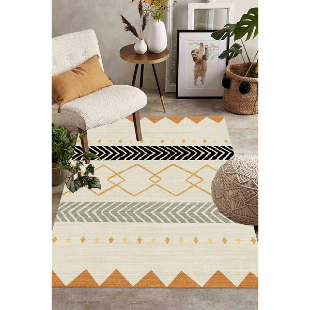Decomia Home Dijital Kaymaz Yıkanabilir Şönil Desen Salon Halısı Mutfak Halısı Koridor Halısı Halı-Yolluk 4084 - 80 x 100 cm - Krem Salon Halısı Fiyatı