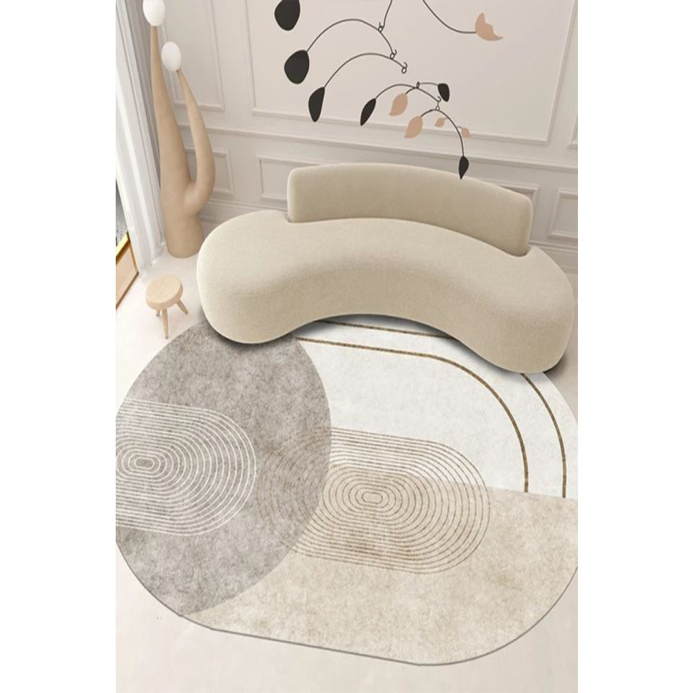 Decomia Home Dijital Kaymaz Yıkanabilir Vizon Krem Bej Oval Salon Halısı Mutfak Halısı Koridor Halısı Yolluk 100 x 400 Beden Kilim Fiyatı